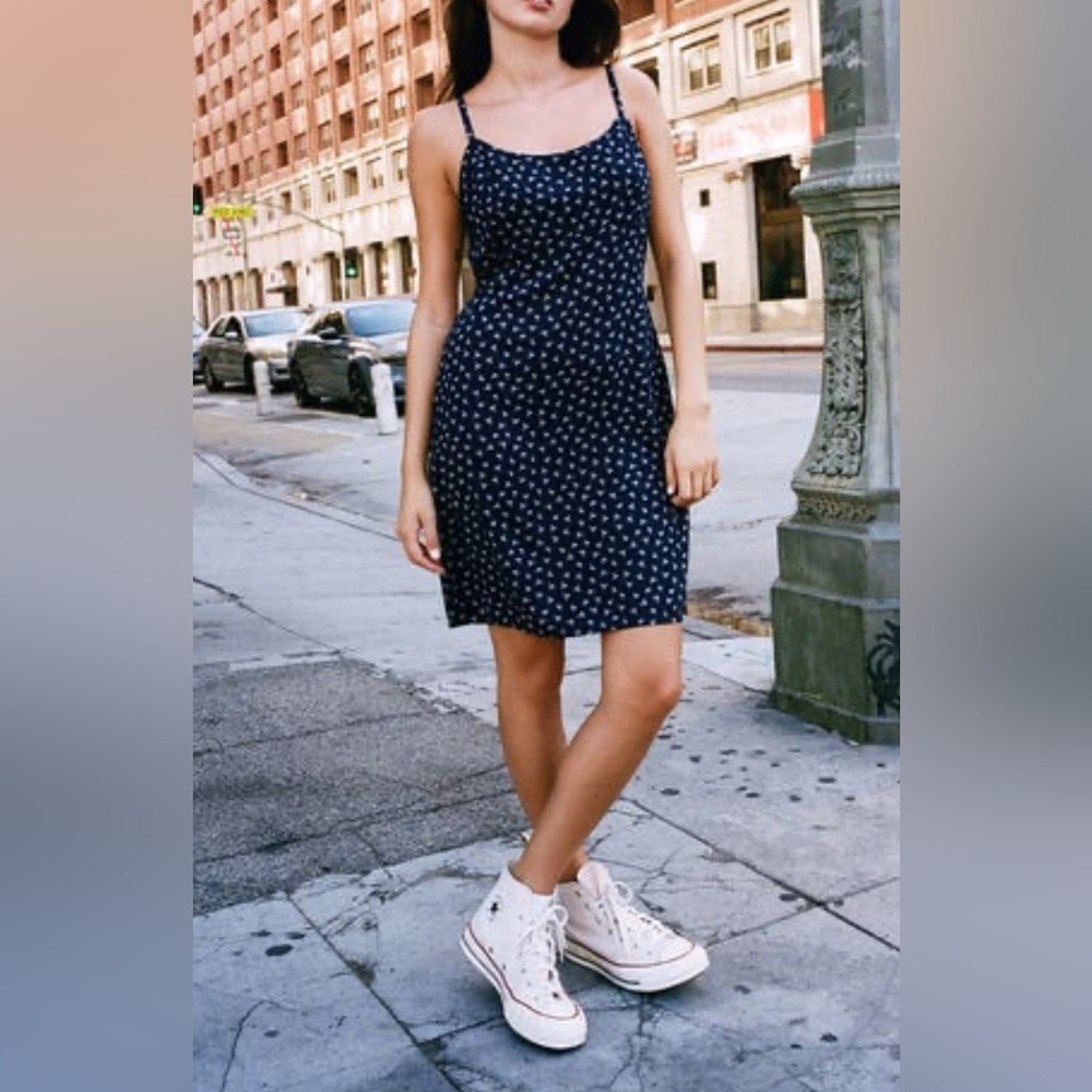 Brandy Melville Colleen Elegant Navy Blue Floral Mini Dress